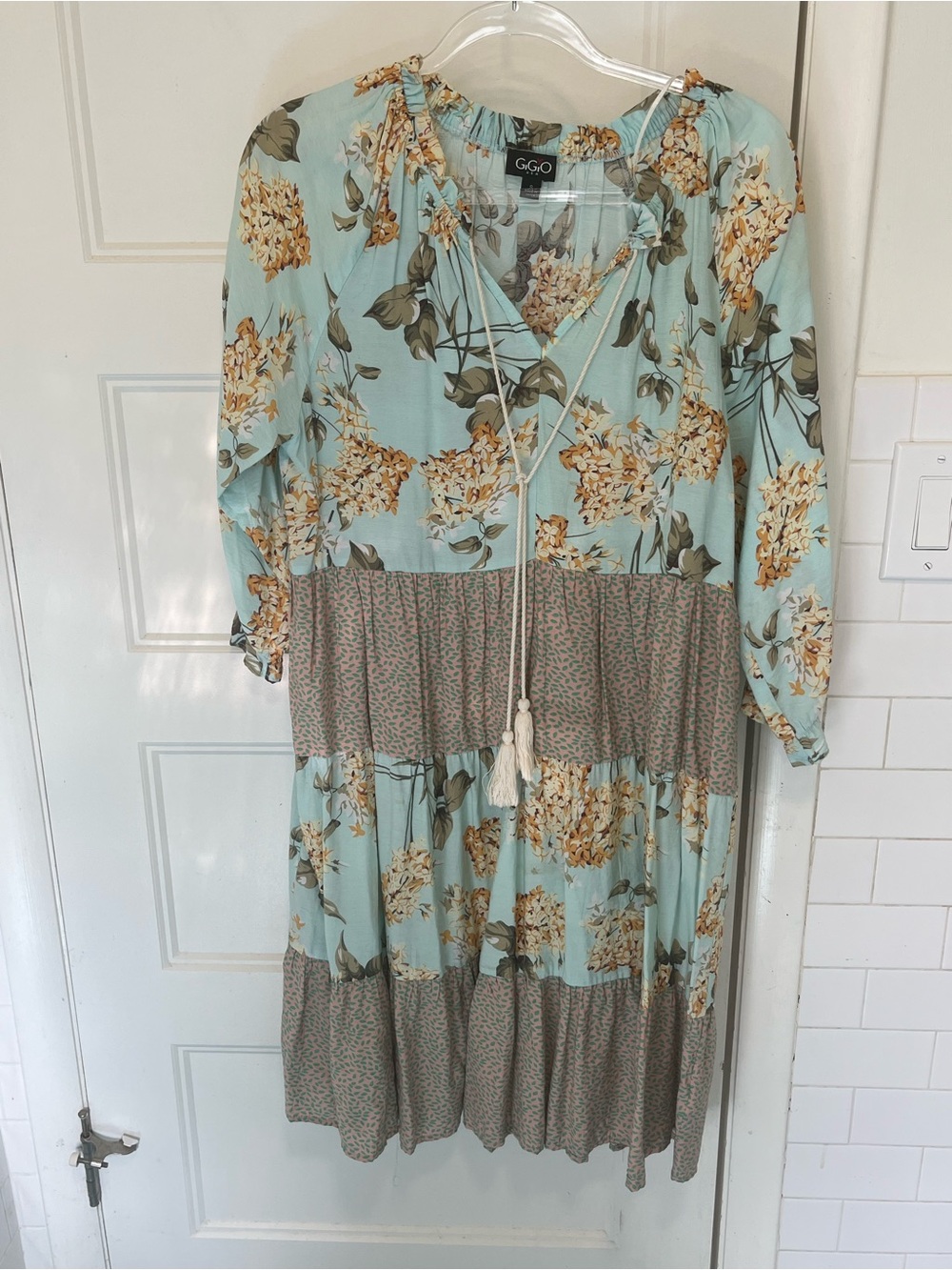Floral Tiered Midi Dress in Light Blue